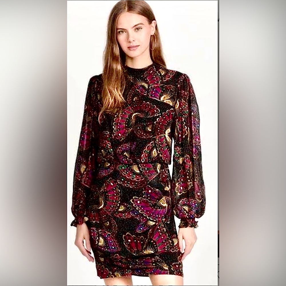 Farm Rio Dress Butterfly Sky Mini Long Sleeve Size